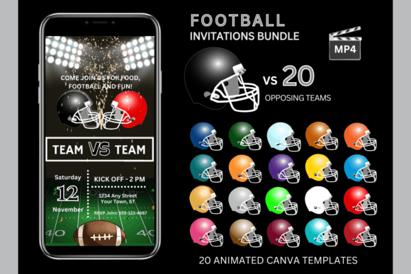Football Game Invitations: Black Team Bundle
