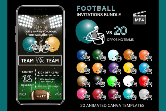 Football Game Invitations: Teal Team Bundle