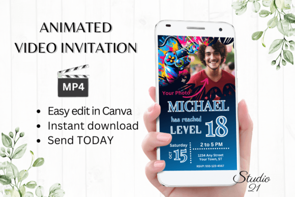 Video Game Birthday Invite - Gamer 18 Digital Template
